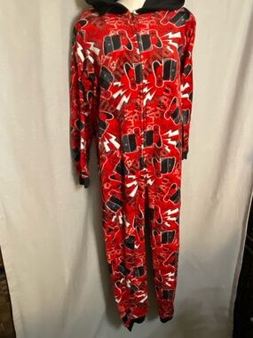 Red Kids One-Piece Fleece Pajama with Hood